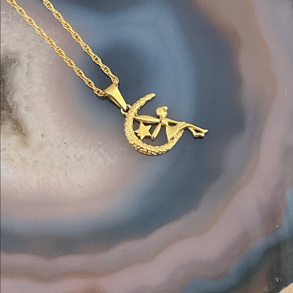 Gold fairy moon pendant necklace fantasy jewelry star tinker bell - Picture 3 of 8